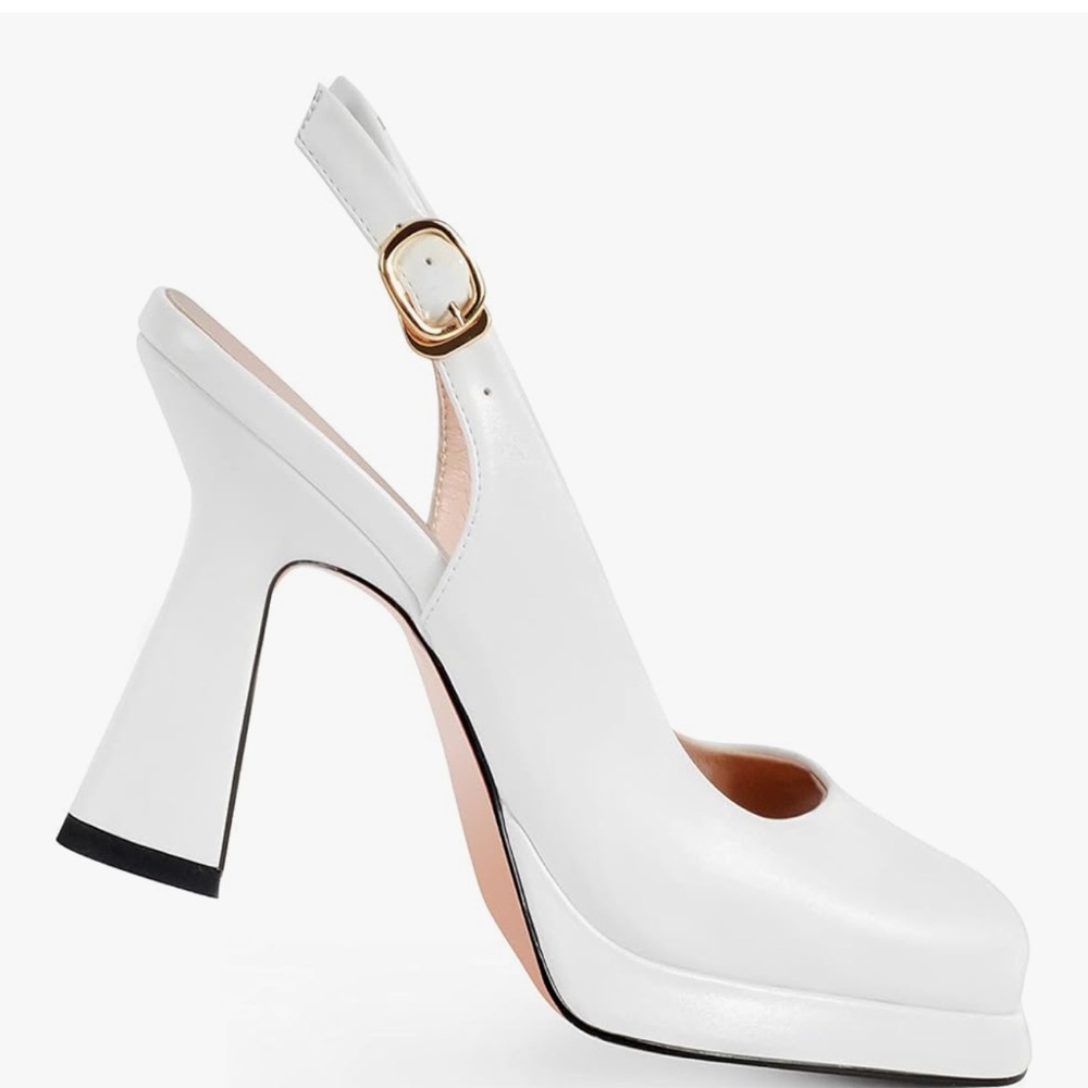 ANN CREEK Elegant White Platform Slingback High Heels Square Toe Pump NEW Size 7 - Picture 4 of 7
